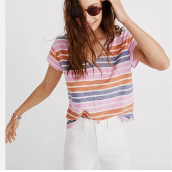 Madewell Skyline V-neck Tee in Elliott Stripe - Picture 5 of 6